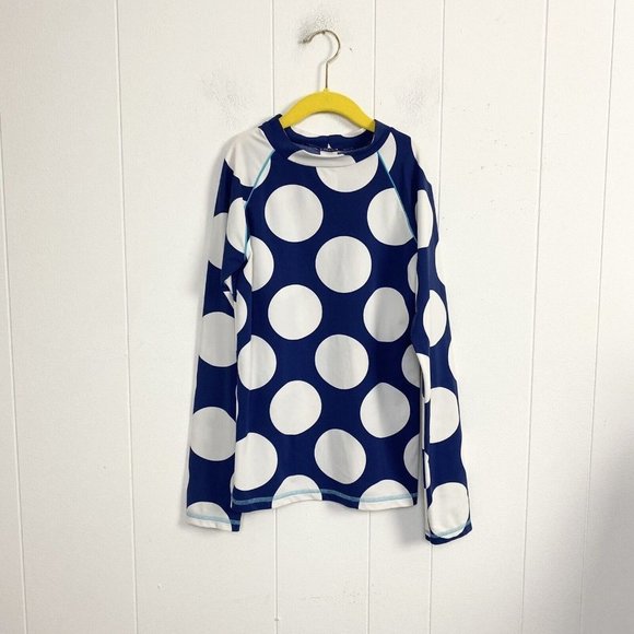 Mini Boden Other - Mini Boden Girls Rash Guard Swim Shirt Navy Blue Polka Dots Long Sleeves 13-14 Y
